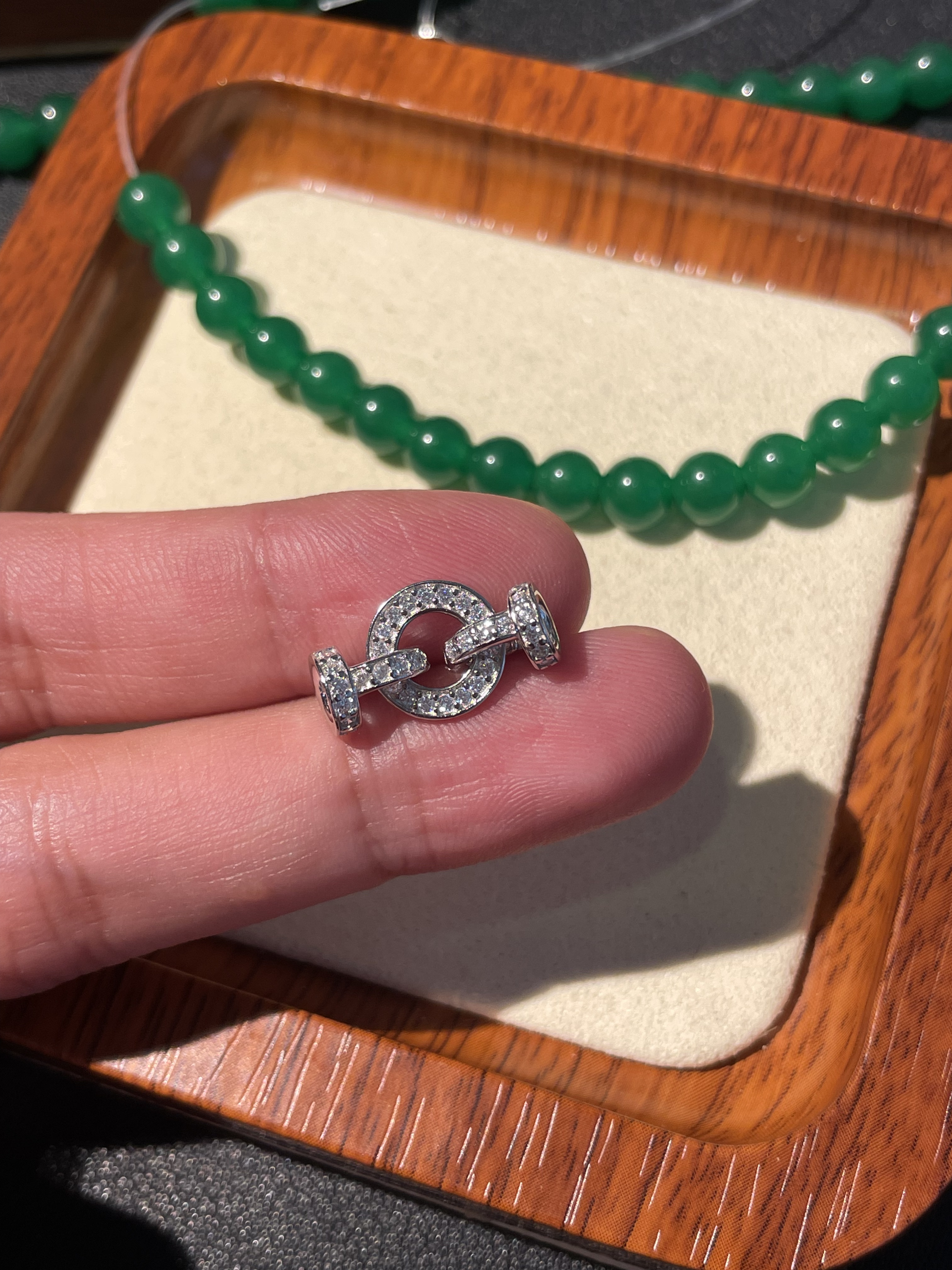 精工S925纯银镀18k金镶锆石翡翠珍珠水晶手链手串项链扣Diy配件