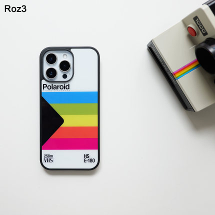 Roz3宝丽来手机壳适用于iPhone17promax16苹果15复古相机手机壳创意个性黑边pc壳彩虹条纹保护套高级感