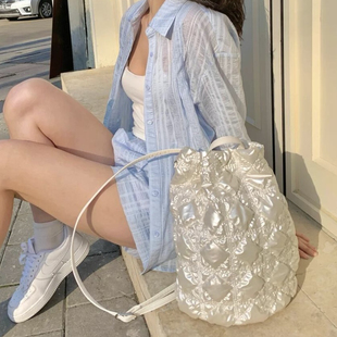 韩国正品CARLYN云朵双肩包CLOVER菱格休闲轻便百搭 韩免