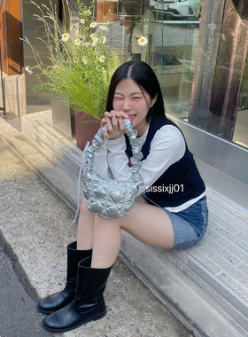 ins风 韩国正品代购carlyn 褶皱云朵包单肩斜挎包银色poing foing