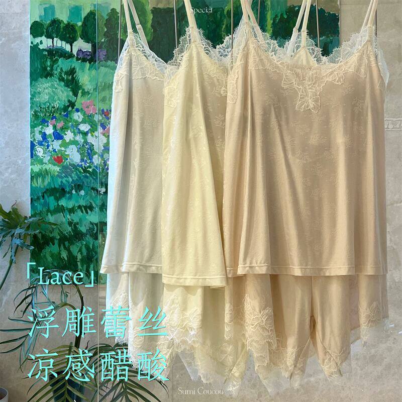 法式睡衣套装性感蕾丝BM风吊带睡衣夏季新款休闲短裤家居服套装 - 实物图