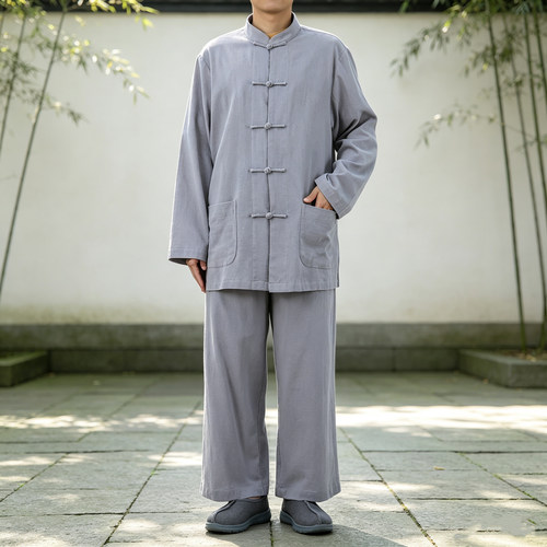 夏季薄亚麻居士服套装安居休闲打坐禅修服男女款短褂中式薄款
