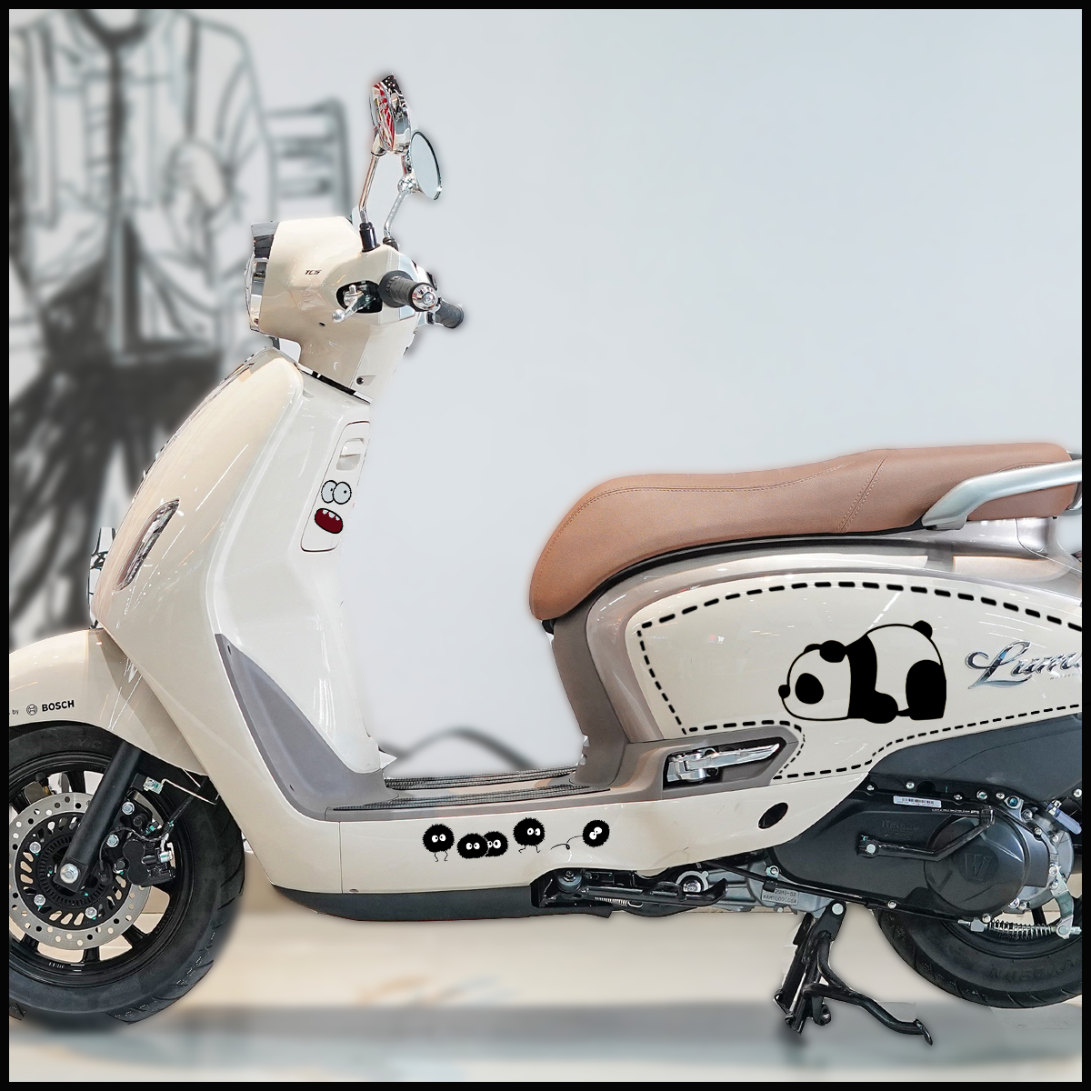 熊猫贴纸适用豪爵Lumi125踏板车改装贴纸玩偶公仔挂件装饰配件