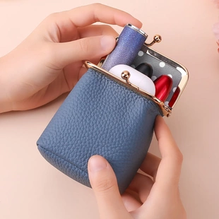 头层牛皮女士口红包迷你口金硬币零钱包戒指黄金项链首饰盒耳机包