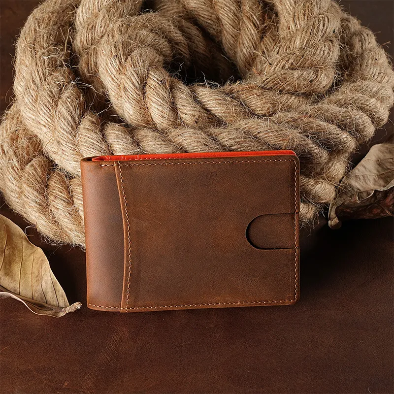 新款疯马皮钱包男士真皮钱夹头层牛皮卡夹防盗刷简单男用美金钱夹