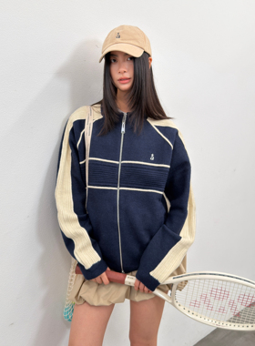 roaringwild a arch咆哮野兽撞色拼接情侣开衫外套美式拉链毛衣男