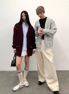 roaringwild a arch 咆哮野兽 灰色开衫羊驼秋冬宽松情侣毛衣外套