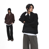 ROARINGWILD 咆哮野兽 黑色保暖半拉链高领卫衣秋冬男生针织毛衣