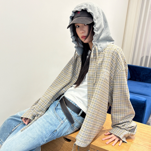 roaringwild格纹连帽长袖衬衫