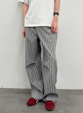 roaringwild a arch 咆哮野兽 灰色条纹休闲裤宽松美式山本长裤男