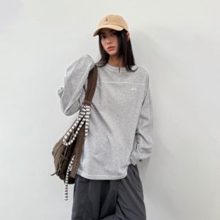 chammy直播专属 撞色明线半拉链长袖 roaringwild arch T恤