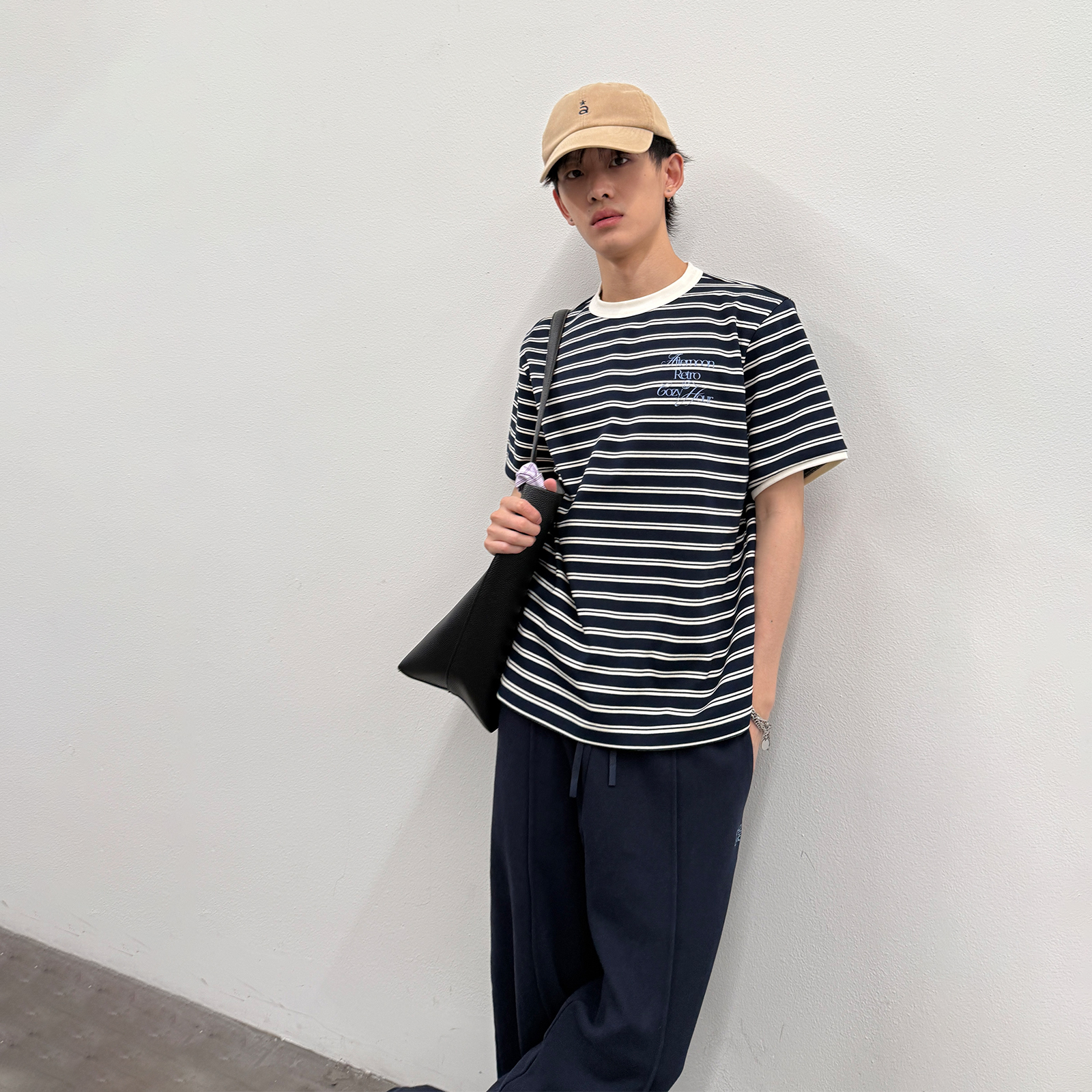 roaringwild a arch 咆哮野兽 圆领条纹国潮美式上衣短袖T恤男款