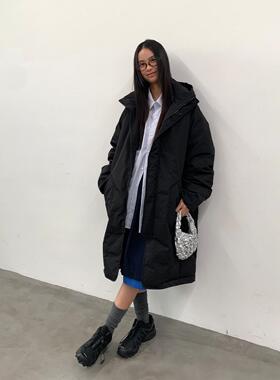 roaringwild a arch 咆哮野兽黑色立领连帽中长款羽绒服