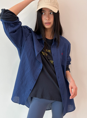 roaringwild a arch 咆哮野兽 蓝色亚麻衬衫宽松简约长袖衬衣男款