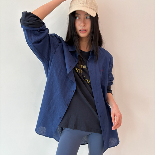 roaringwild蓝色亚麻长袖衬衫