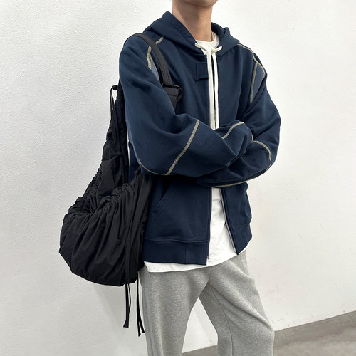 roaringwild a arch 咆哮野兽 拼接撞色外套双拉链情侣连帽卫衣男