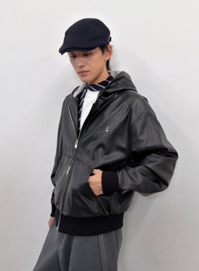 roaringwild a arch 咆哮野兽 黑色皮夹克上衣美式连帽皮衣外套男