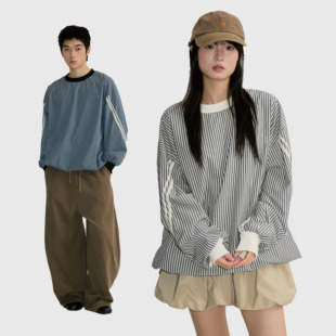 上衣美式 arch 圆领宽松情侣装 条纹卫衣男 咆哮野兽 roaringwild