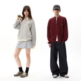 格子外套美式 arch咆哮野兽米白色开衫 华夫格毛衣男 roaringwild