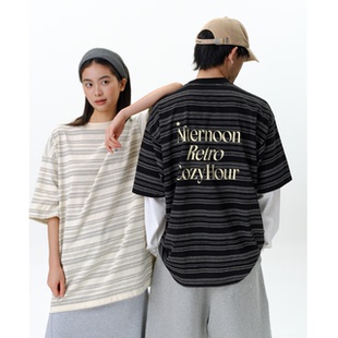 条纹印花oversize基础tee短袖 roaringwild 咆哮野兽 arch T恤男