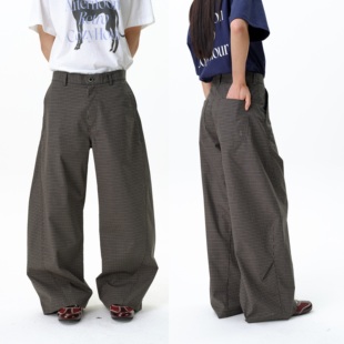 宽松直筒阔腿裤 arch 黑色格纹休闲裤 子男 咆哮野兽 roaringwild