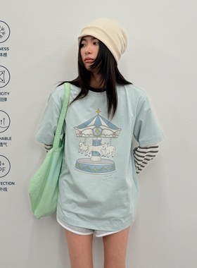 roaringwild a arch 咆哮野兽绿色印花凉感防晒上衣美式短袖T恤男