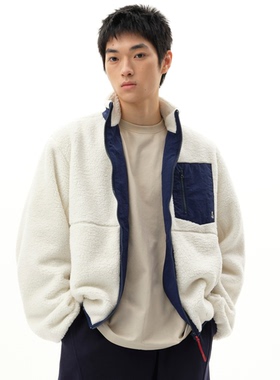 roaringwild a arch 咆哮野兽 白色立领摇粒绒拉链美式夹克外套男