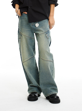 roaringwild a arch 咆哮野兽 靛蓝色复古水洗工装长裤