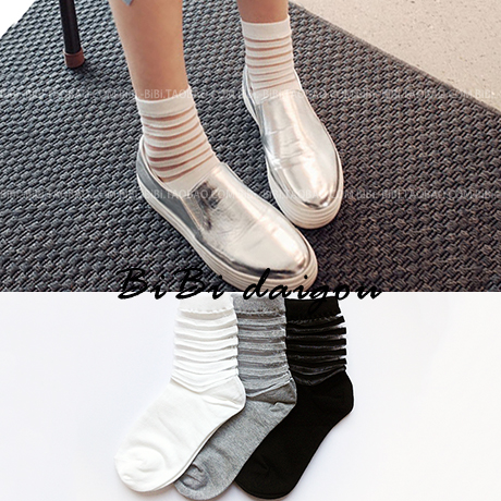 韩国条纹透明网纱女士蕾丝短袜