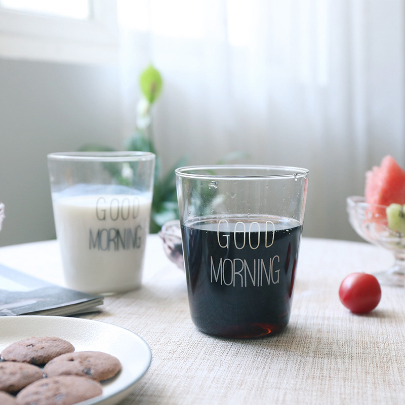 简约时尚烫字早餐杯耐热玻璃