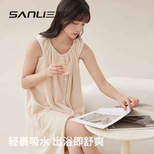 三利毛巾新款可穿浴巾浴袍可穿式浴裙澡堂女可裹澡巾珊瑚绒大