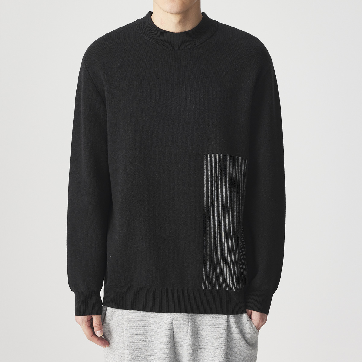 墨麦客简约半高领男士毛衣2024冬季款竖纹提花休闲针织衫男20689