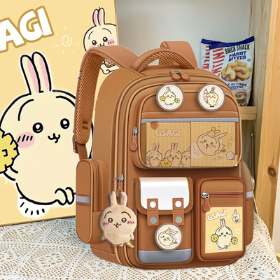 乌萨奇书包双肩包1-6年级棕色新款可爱学院风高颜值护脊