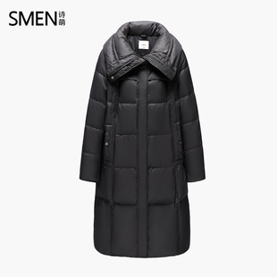 【商场同款】Smen诗萌立领羽绒服女中长款收腰修身保暖外套冬季