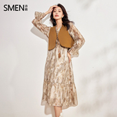 女2026春季 Smen诗萌马甲连衣裙套装 复古碎花两件套 蜜蜂欢乐社