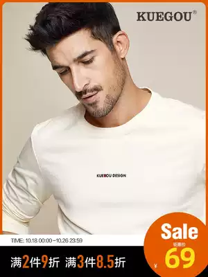 Kuegou men long sleeve T-shirt men autumn simple letter print base shirt round neck casual top 7761