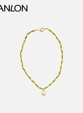 自然论WASABI绿色橄榄石玉石长项链不规则原创复古小众串珠百搭