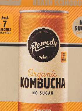 新西兰进口REMEDY有机无糖红茶菌康普茶Kombucha 柠檬姜味250ML*4