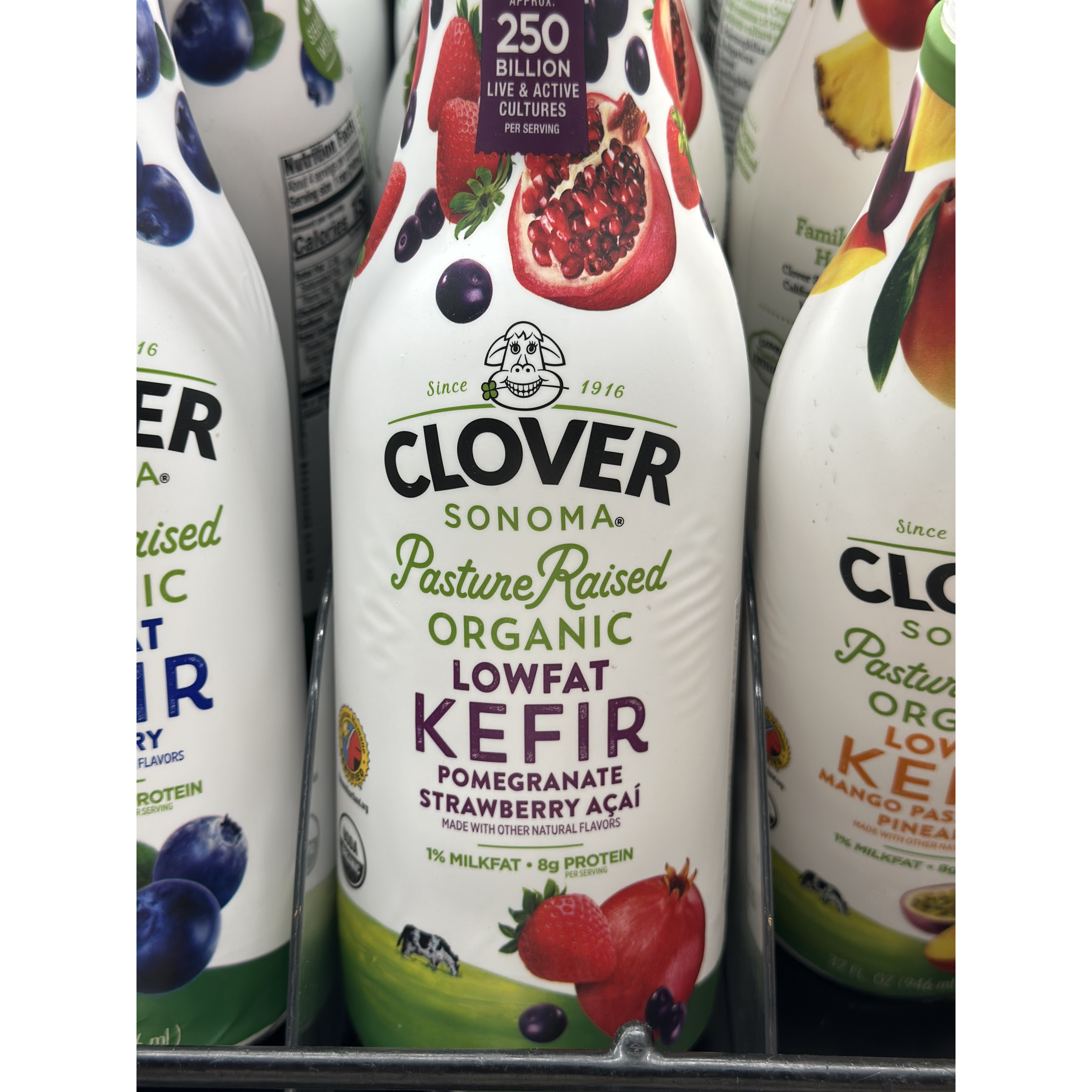 代购正品 CLOVER有机克菲尔式乳酪饮品 红石榴草莓巴西紫莓 946ML