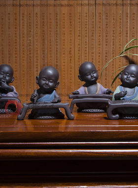 紫砂陶瓷琴棋书画小摆件沙弥