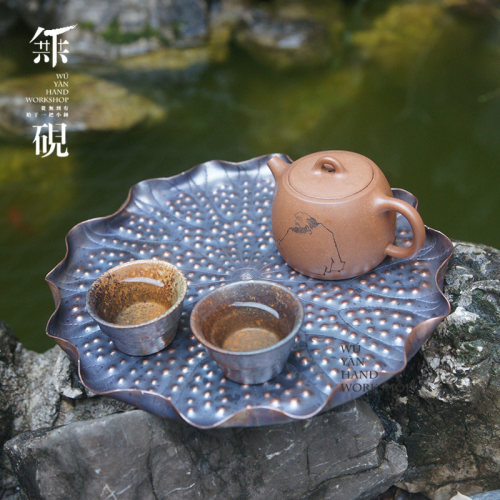 无砚 纯手工紫铜茶盘 纯铜壶承壶垫  干泡盘养壶盘 果盘茶道茶海