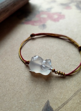 撸撸猪白玛瑙文艺编织手绳