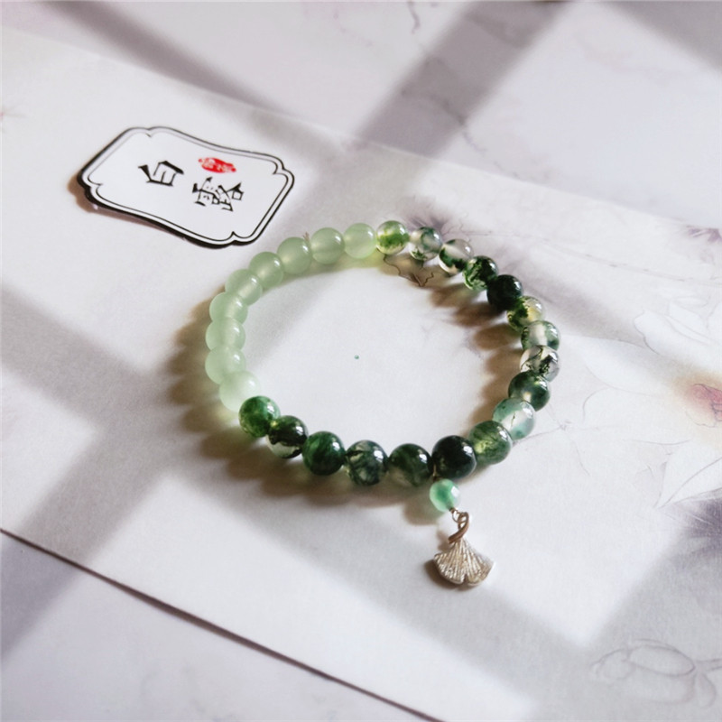 仲夏至 小清新水草玛瑙葡萄石绿文艺串珠弹力民族女手链森银礼物