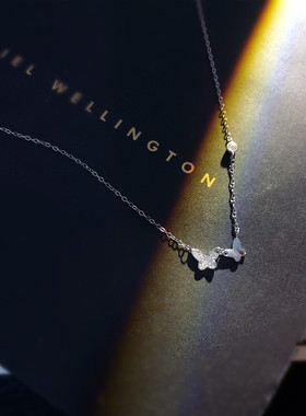 唯美风纯银微镶锆石蝴蝶短项链