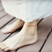 仲夏至 红绳巨细学生文艺民族红黑玛瑙银四股辫结手工编织脚绳链