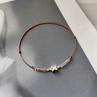 星芒 小清新天然淡雅仙气萤石小方塘925银星细小手绳女弹力手串链