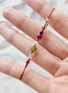 天然石混色小珠细文艺手绳