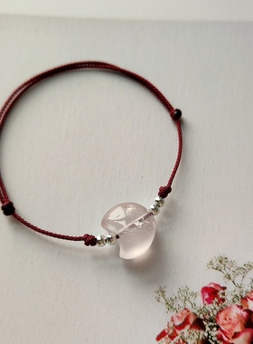 粉水晶胖月亮清透手绳手串