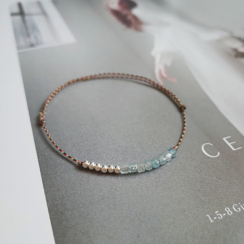 蓝淅小清新夏原创小方糖海蓝宝天然石银珠细五色红手绳日韩女气质,饰品/流行首饰/时尚饰品新,手链,淘宝优惠券,粉丝福利购,淘宝优惠卷