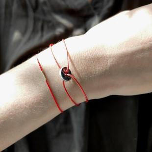 牵绊 原创五帝平安钱925银复古简约红黑蜡绳百搭学生男女编织手绳